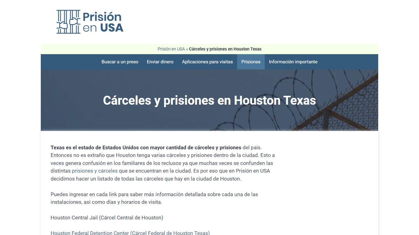 🥇 Listado de cárceles y prisiones en Houston Texas - Prisión en USA