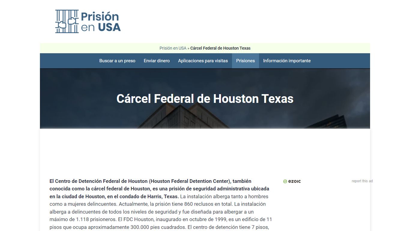 🥇 Cárcel Federal de Houston Texas - Prisión en USA